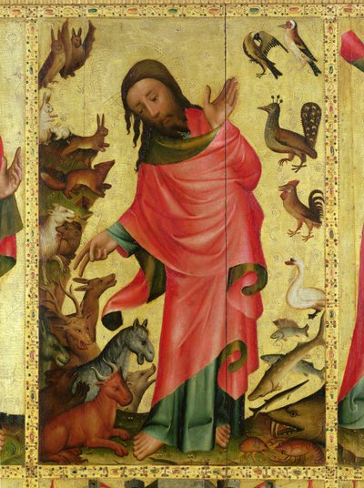 La Création des animaux, détail du retable de Grabow, 1379-83 - Master Bertram of Minden